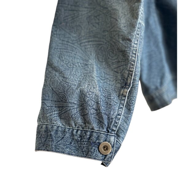 Chico’s Women’s Lightweight Denim Jacket - Abstract Print, Zipper Front, Pockets - Picture 7 of 9